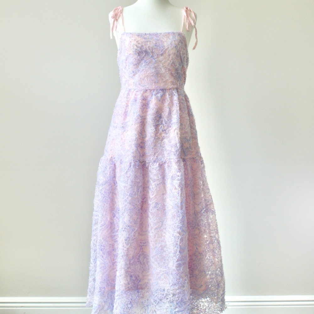 Vestique Pink Purple Textured Sleeveless Square Coquette Fairy Maxi Dress Small